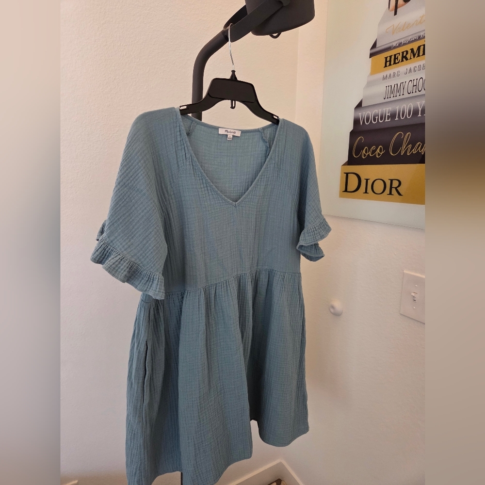 Madewell Teal Gauzy Babydoll Mini Dress